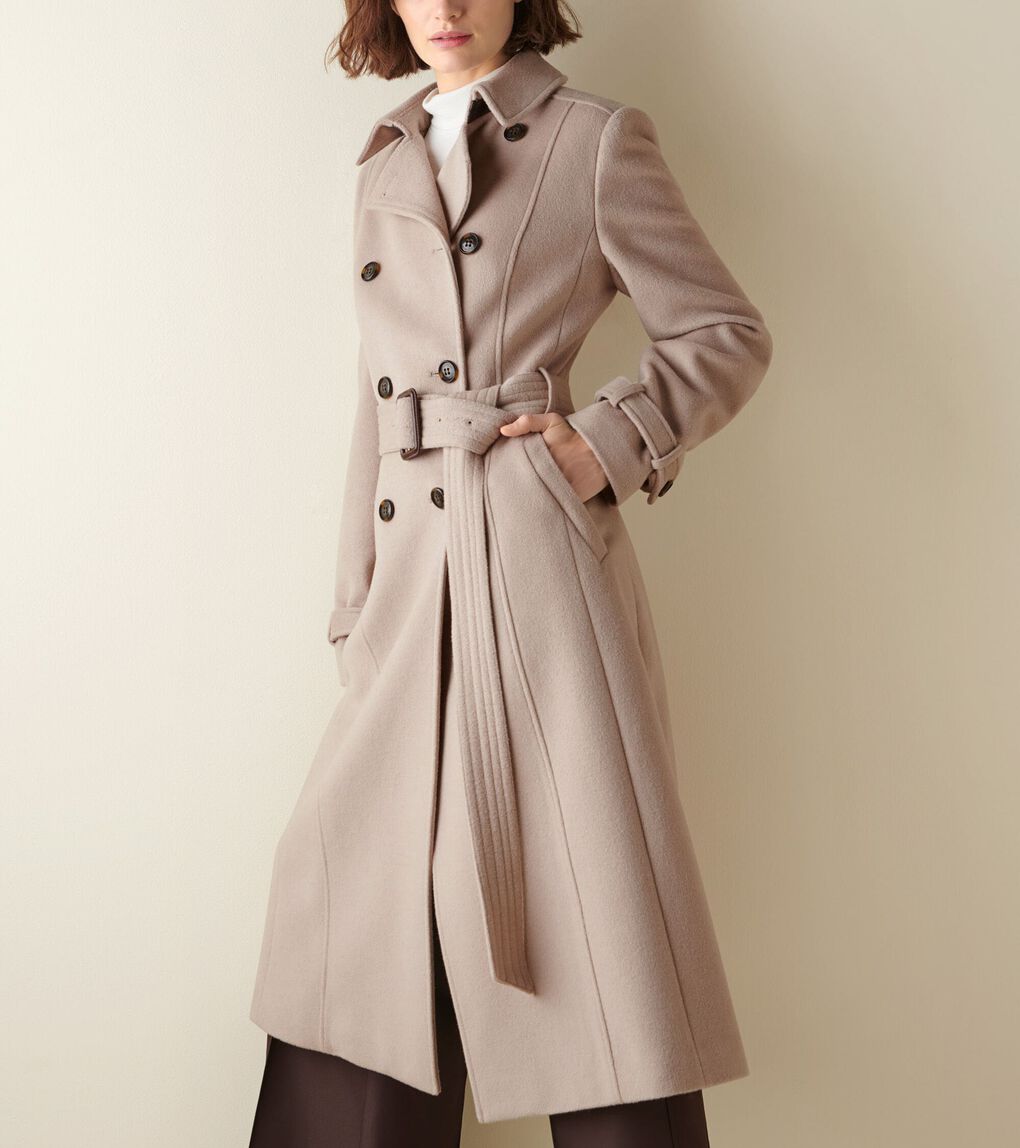 45” SLICK WOOL FLARED TRENCH COAT